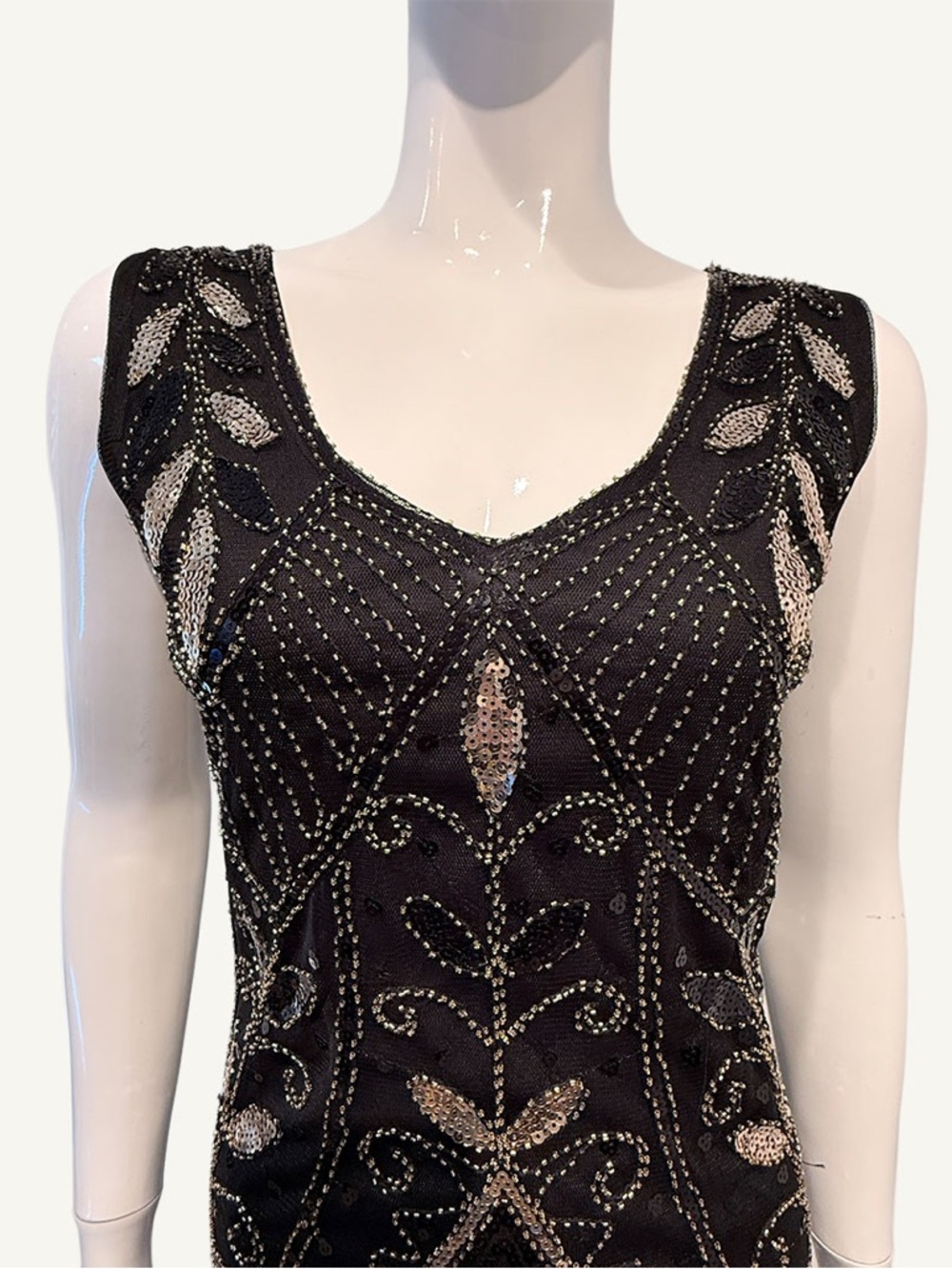 Great Gatsby Flapper Dress Black Beaded Fringe Art Deco Cocktail XS - Picture 6 of 13